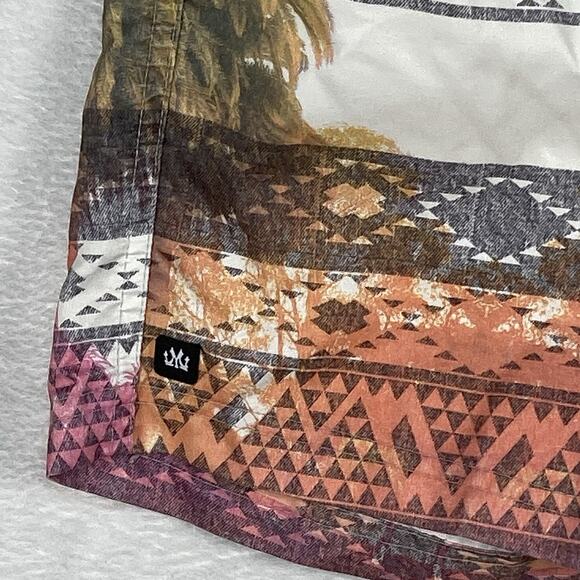 Micros Mens L White Gray Aztec Geometric Palms Swim Trunks Board Surf Shorts - Picture 2 of 11